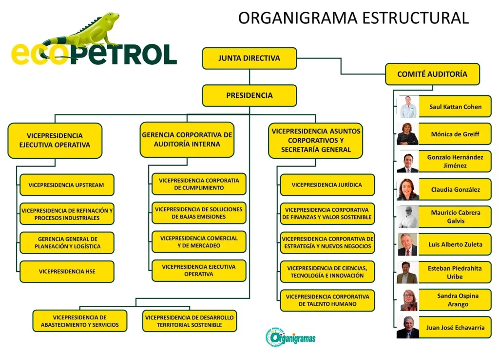 Organigrama General de la Directiva Ejecutiva de Ecopetrol. Características, Elementos y Funciones (plantilla gratis) | Sitio Web Oficial organigramas.com.es
