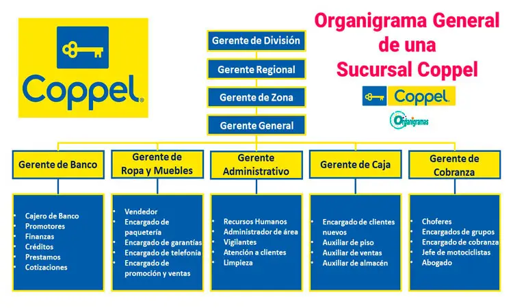 Organigrama General de Coppel “Administración de una sucursal (tienda)” - Plantilla Gratis 100% Personalizable | Sitio Web Oficial organigramas.com.es