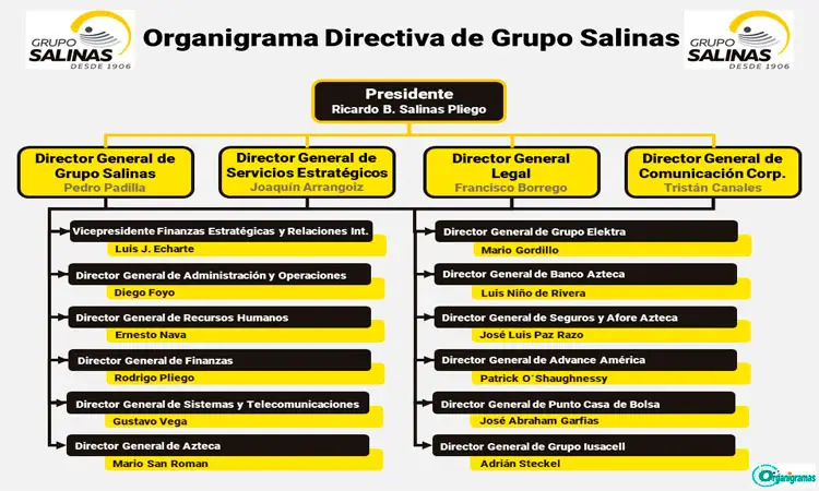 Organigrama General de Grupo Salinas “Administración directiva” - Plantilla Gratis 100% Personalizable | Sitio Web Oficial organigramas.com.es