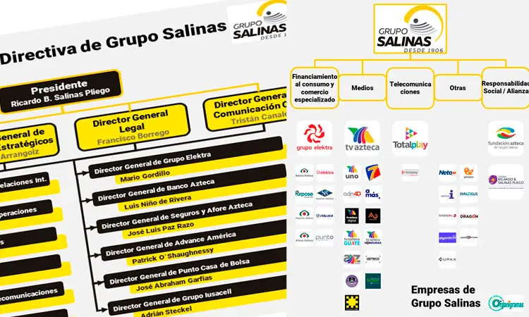 Organigrama General de Grupo Salinas “Directiva General y Marcas y Empresas que pertenecen a Grupo Salinas” - Plantilla Gratis 100% Personalizable | Sitio Web Oficial organigramas.com.es