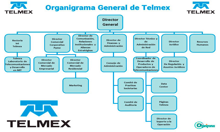 Organigrama General de Telmex “Teléfonos de México” - Plantilla Gratis 100% Personalizable | Sitio Web Oficial organigramas.com.es